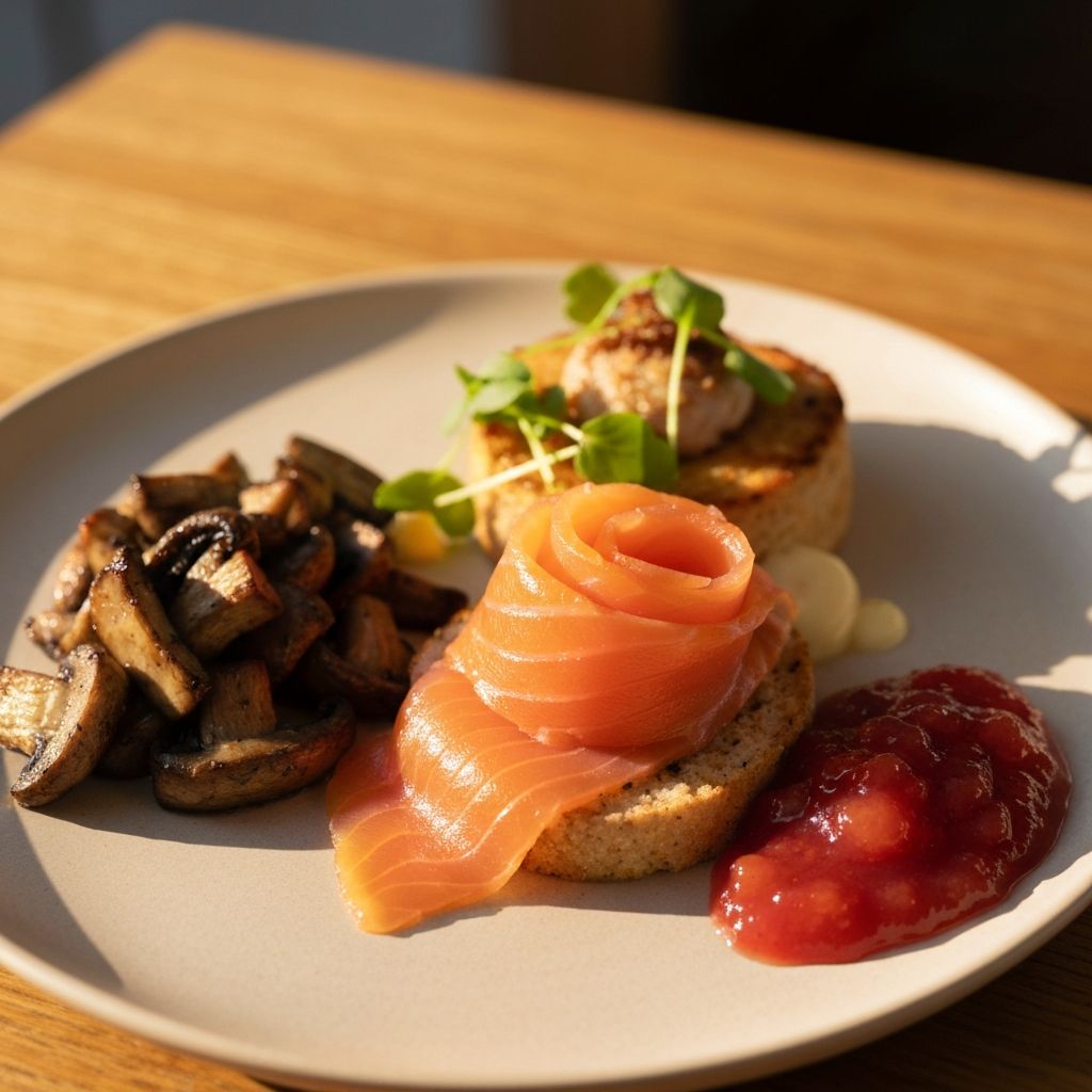Poached eggs on sourdough with avocado and tomatoes
