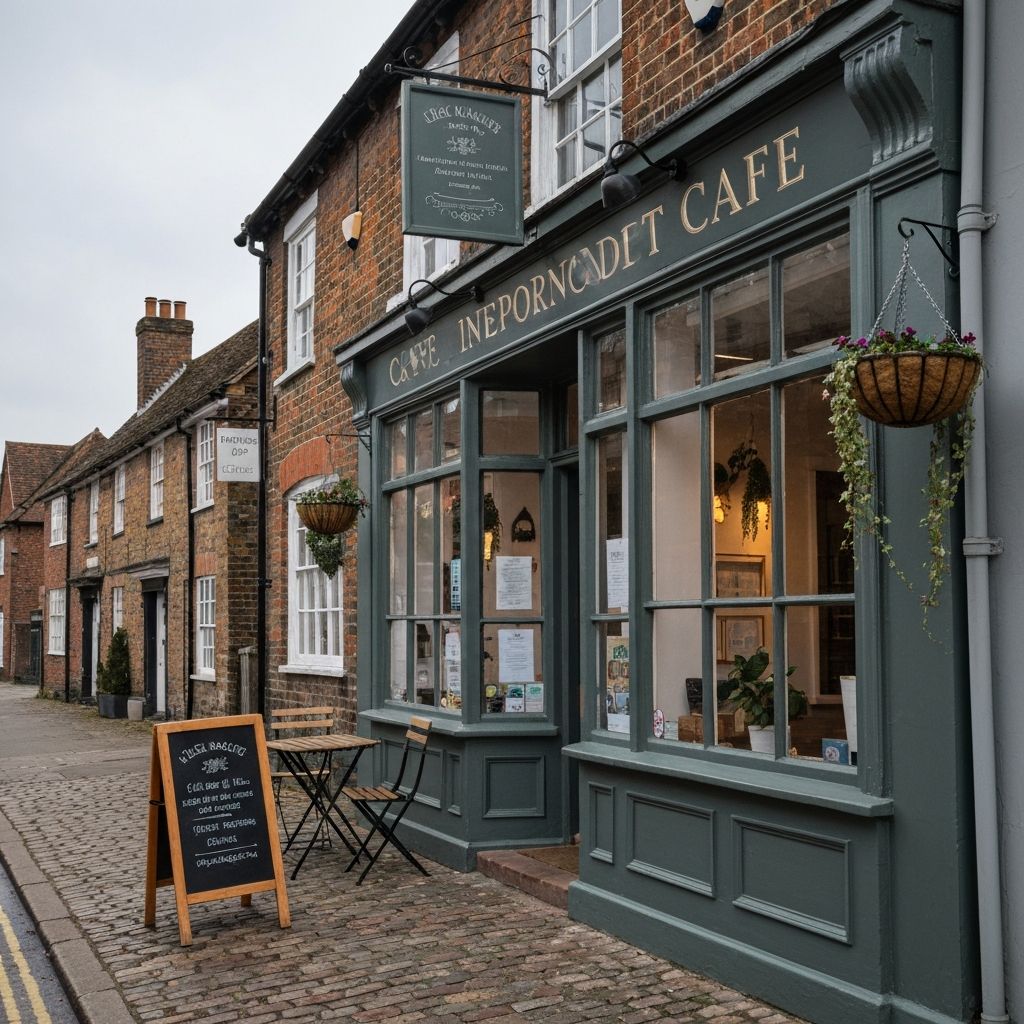 The cafe shopfront on a quiet Leicestershire village street